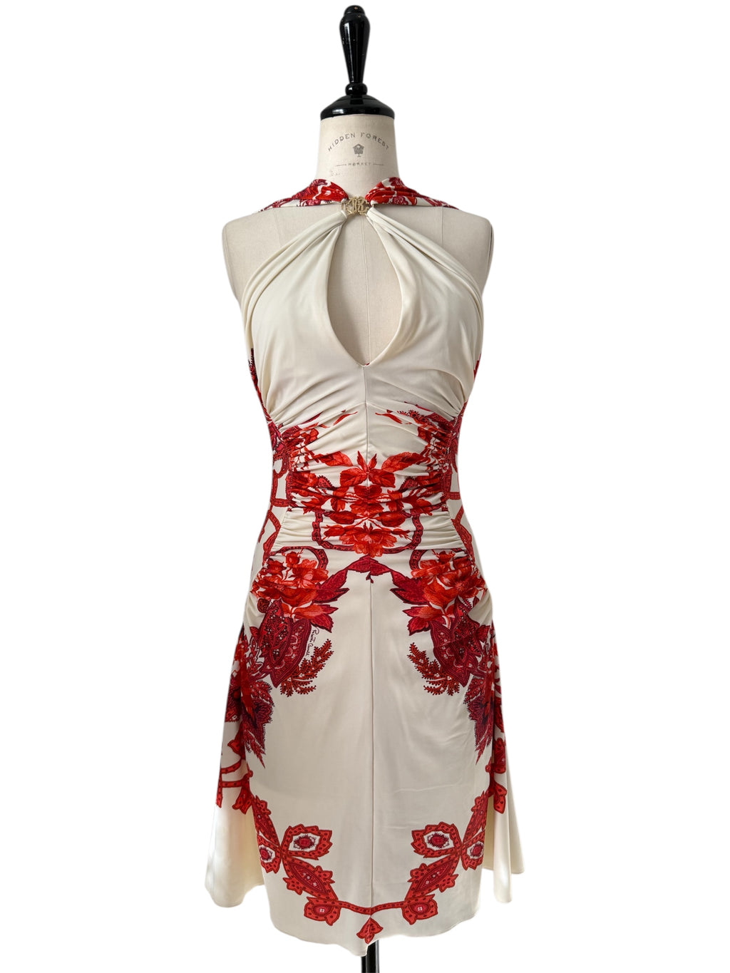 Roberto Cavalli SS 2007 floral mini dress gold logo