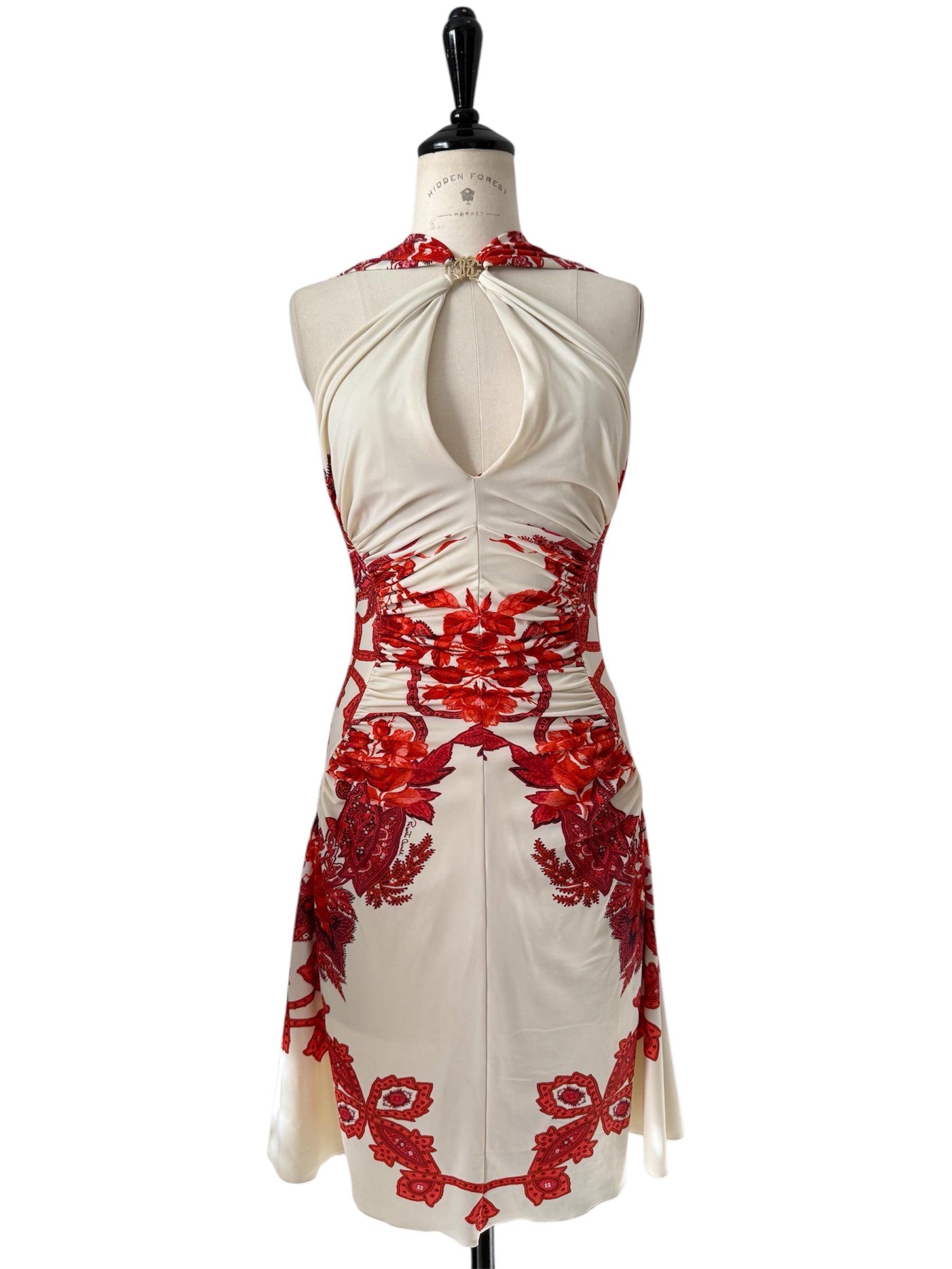 Roberto Cavalli SS 2007 floral mini dress gold logo