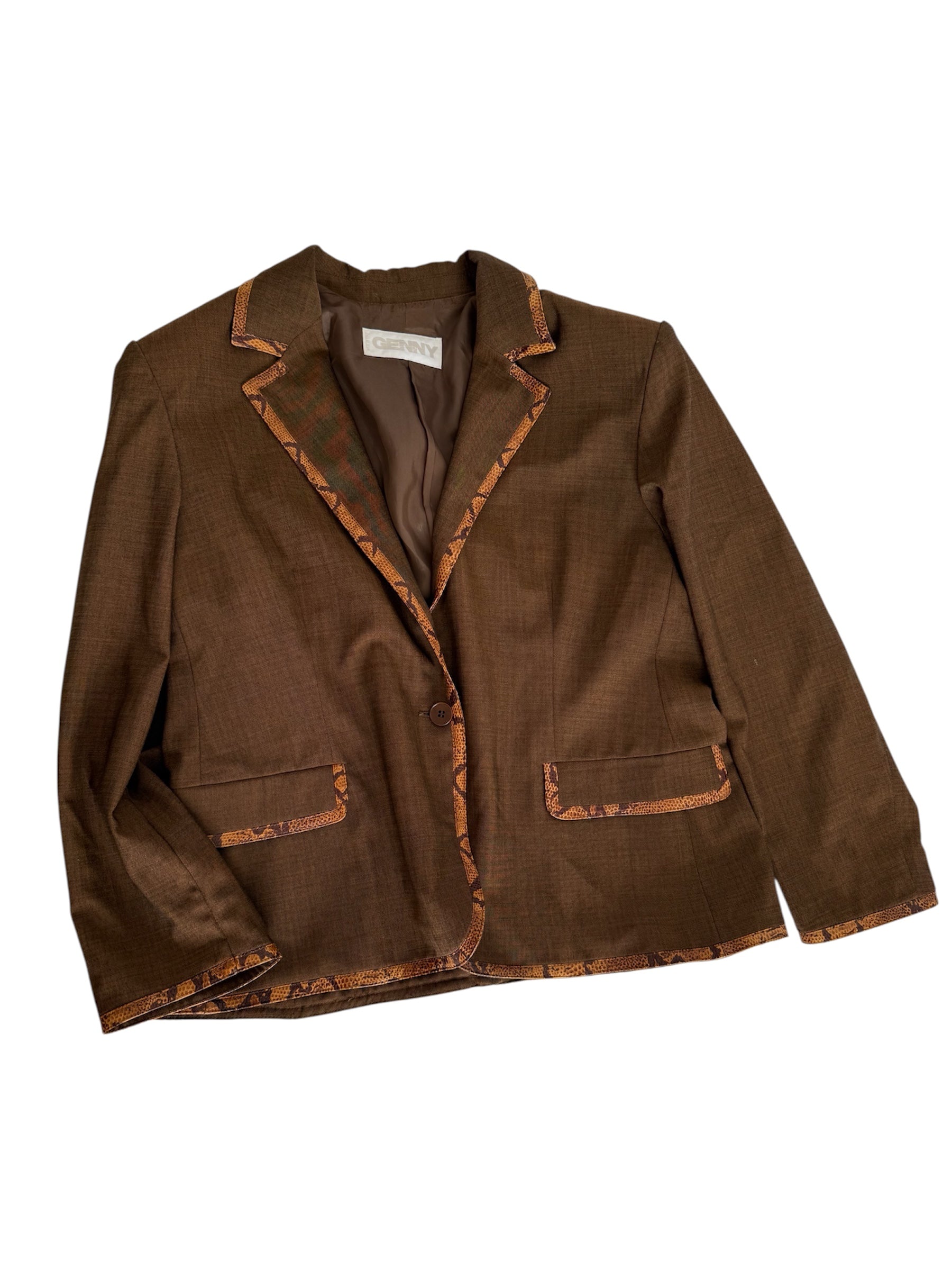 Genny SS 1998 Runway suit set jacket and skirt wool leather