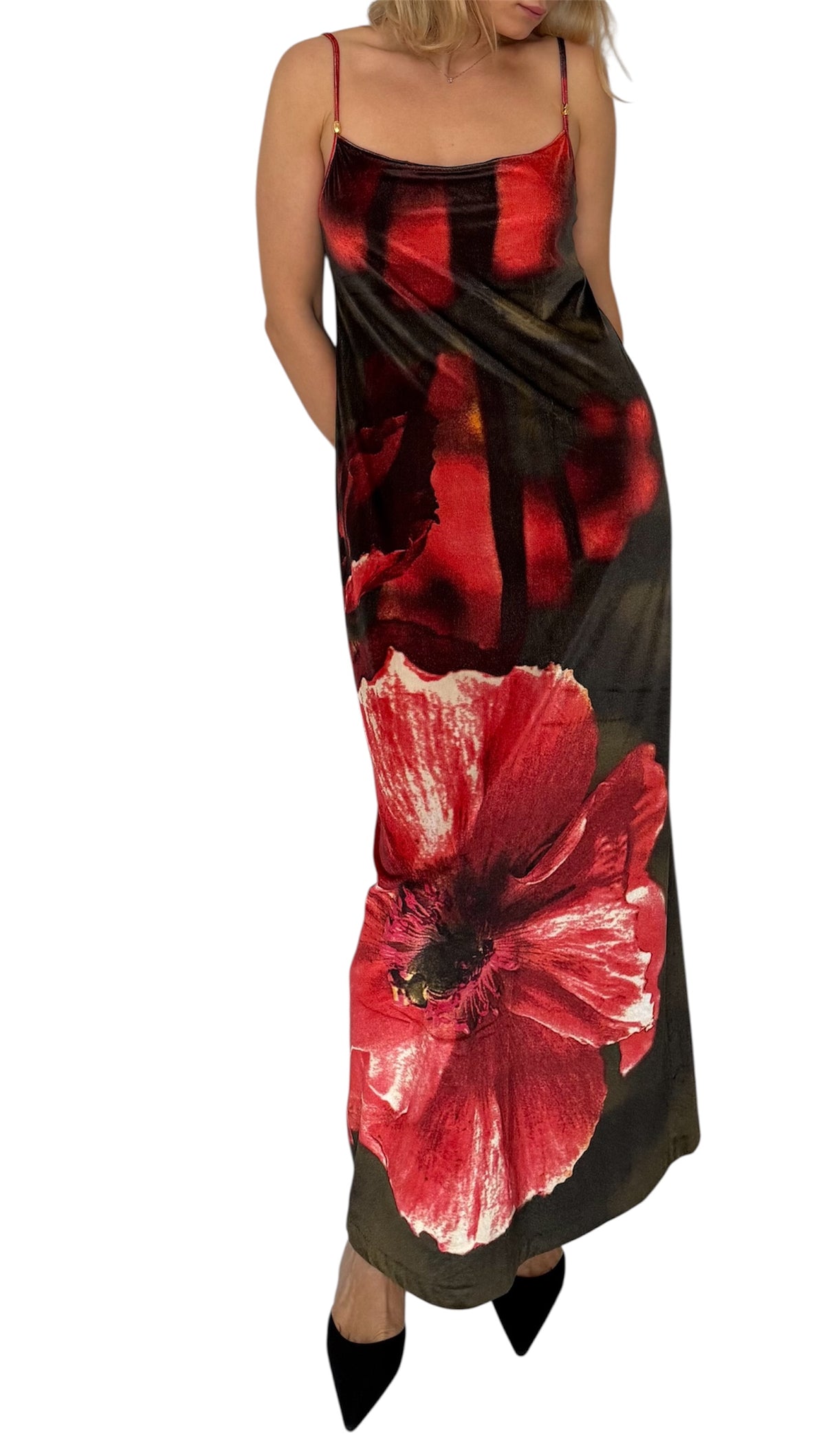 Roberto Cavalli FW 1999 long dress floral print velvet