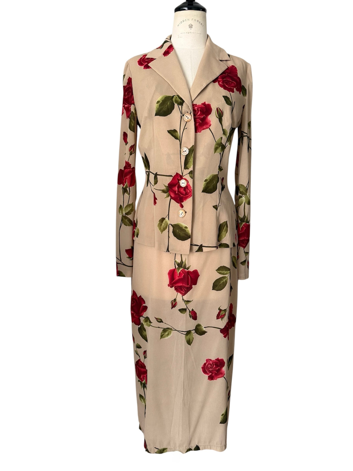 Dolce & Gabbana SS 1997 beige silk rose print set