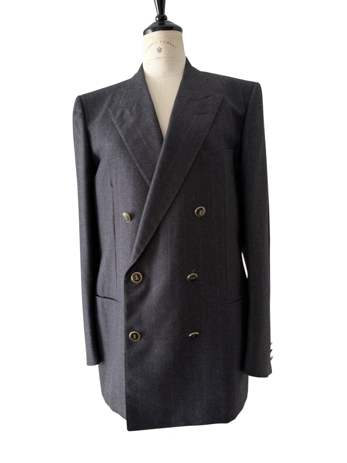 Yves Saint Laurent 90s wool blazer blue gray stripes