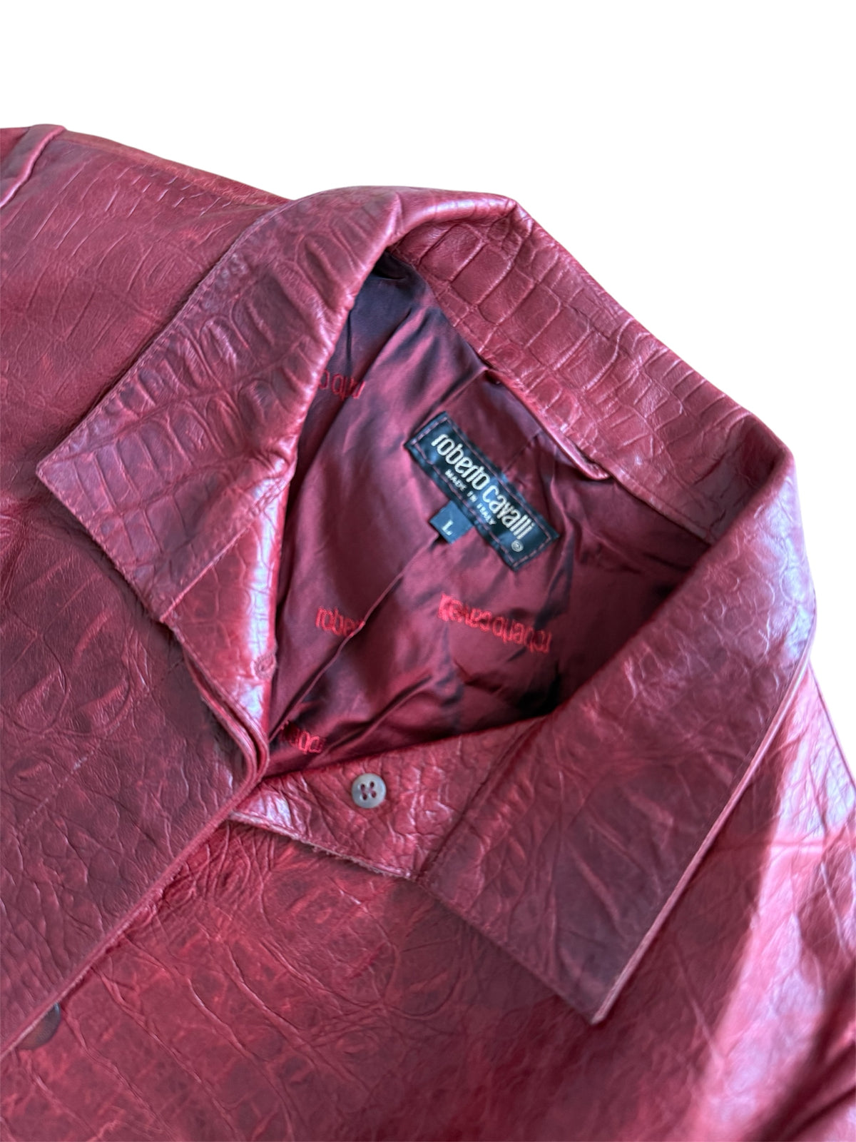 Roberto Cavalli FW 2000 Runway red cocco coat