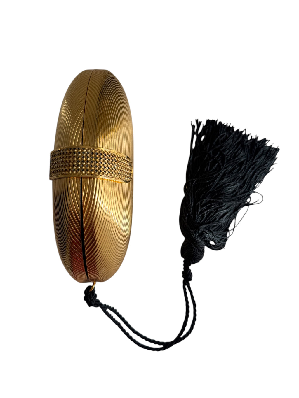 Gold egg shape metal clutch vintage with tassel