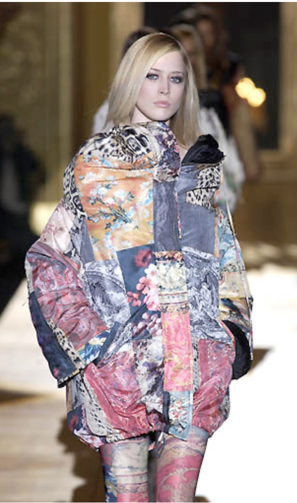 Roberto Cavalli Fw 2002 Runway patchwork pattern silk skirt