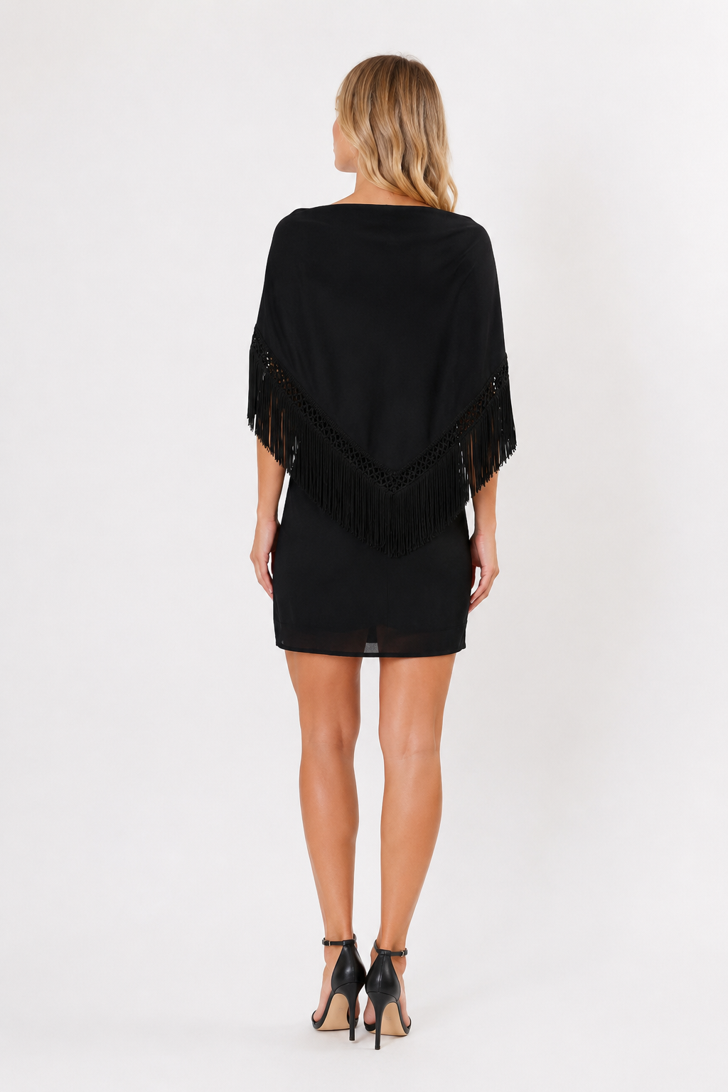 Moschino Cheap and Chic 90s shoulders fringe shawl dress