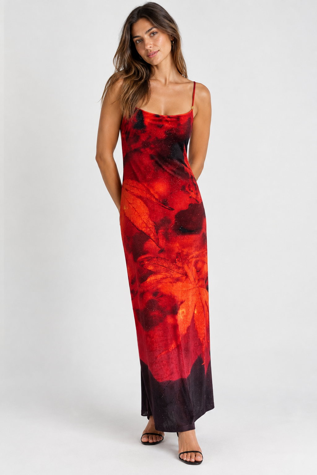 Roberto Cavalli FW 1999 long dress floral leaves print