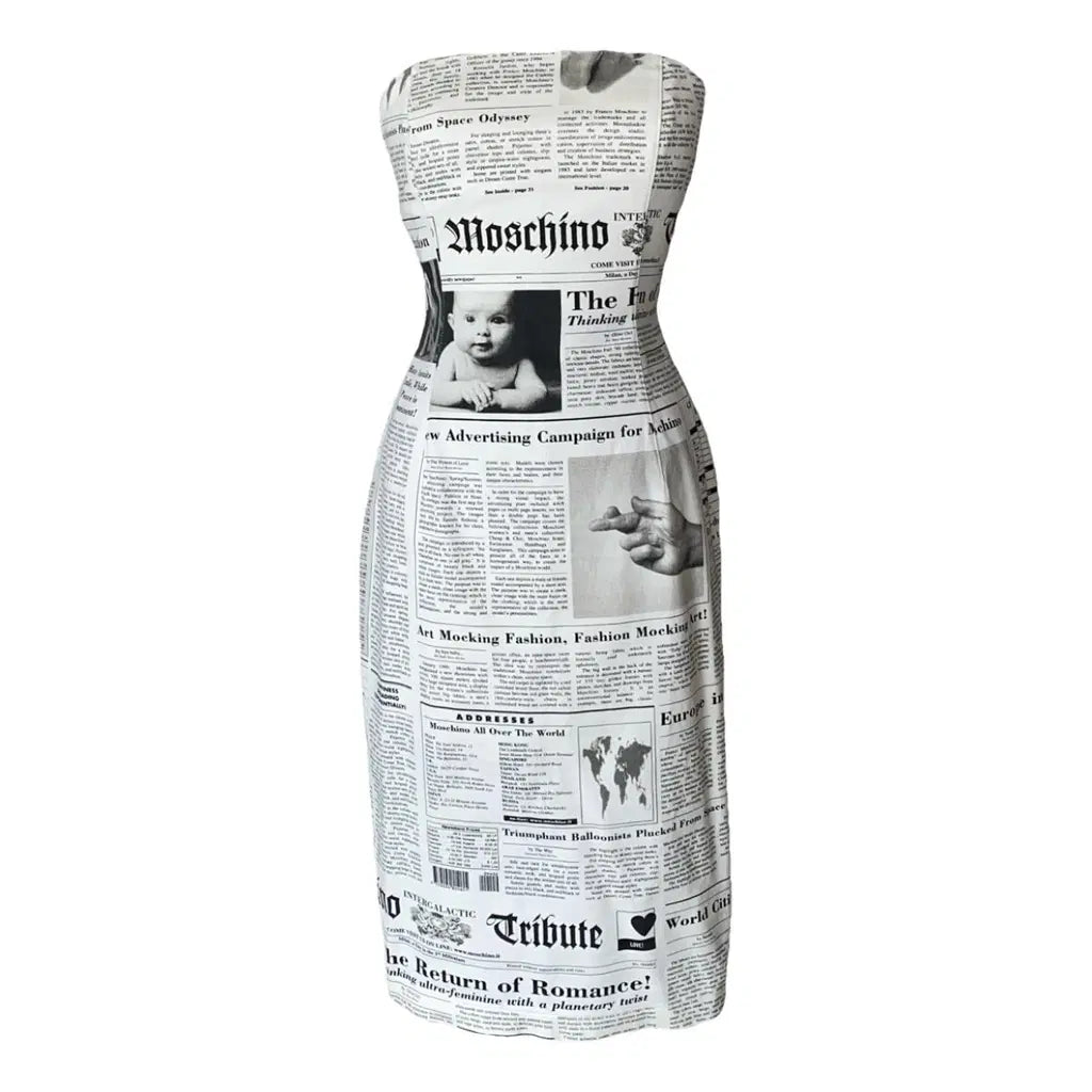 Iconic Moschino newspaper gazzette mini dress