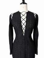 Rare Gianni Versace SS 2002 black lace-up dress