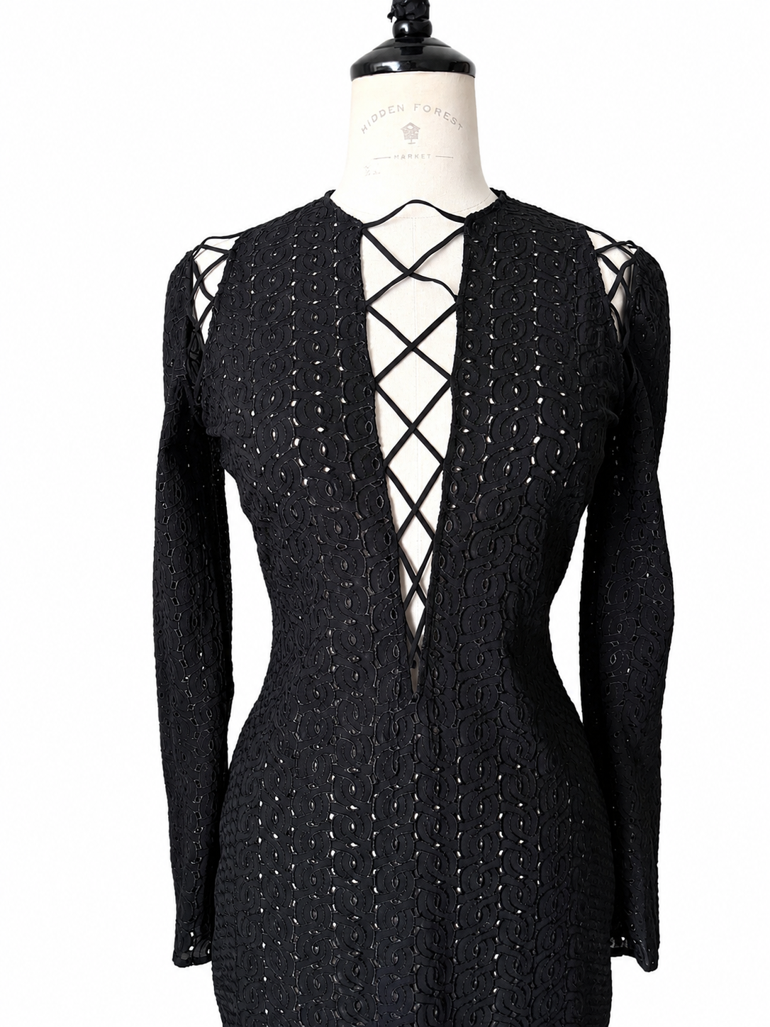 Rare Gianni Versace SS 2002 black lace-up dress