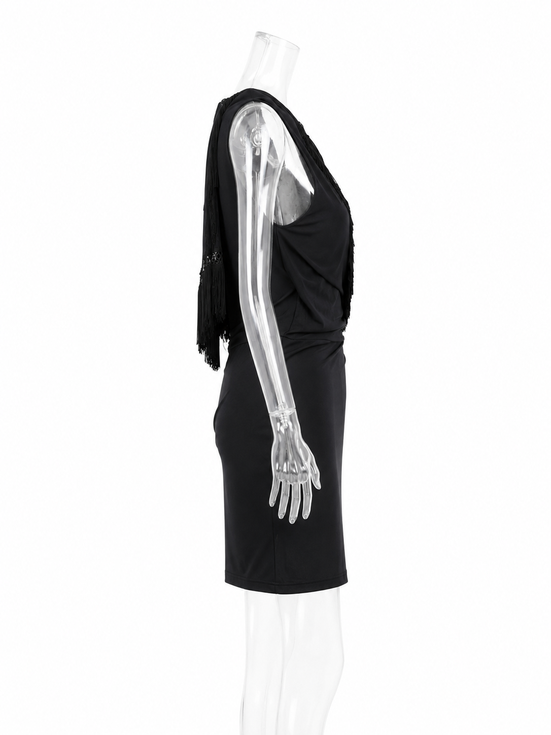 Moschino Cheap and Chic 90s shoulders fringe shawl dress