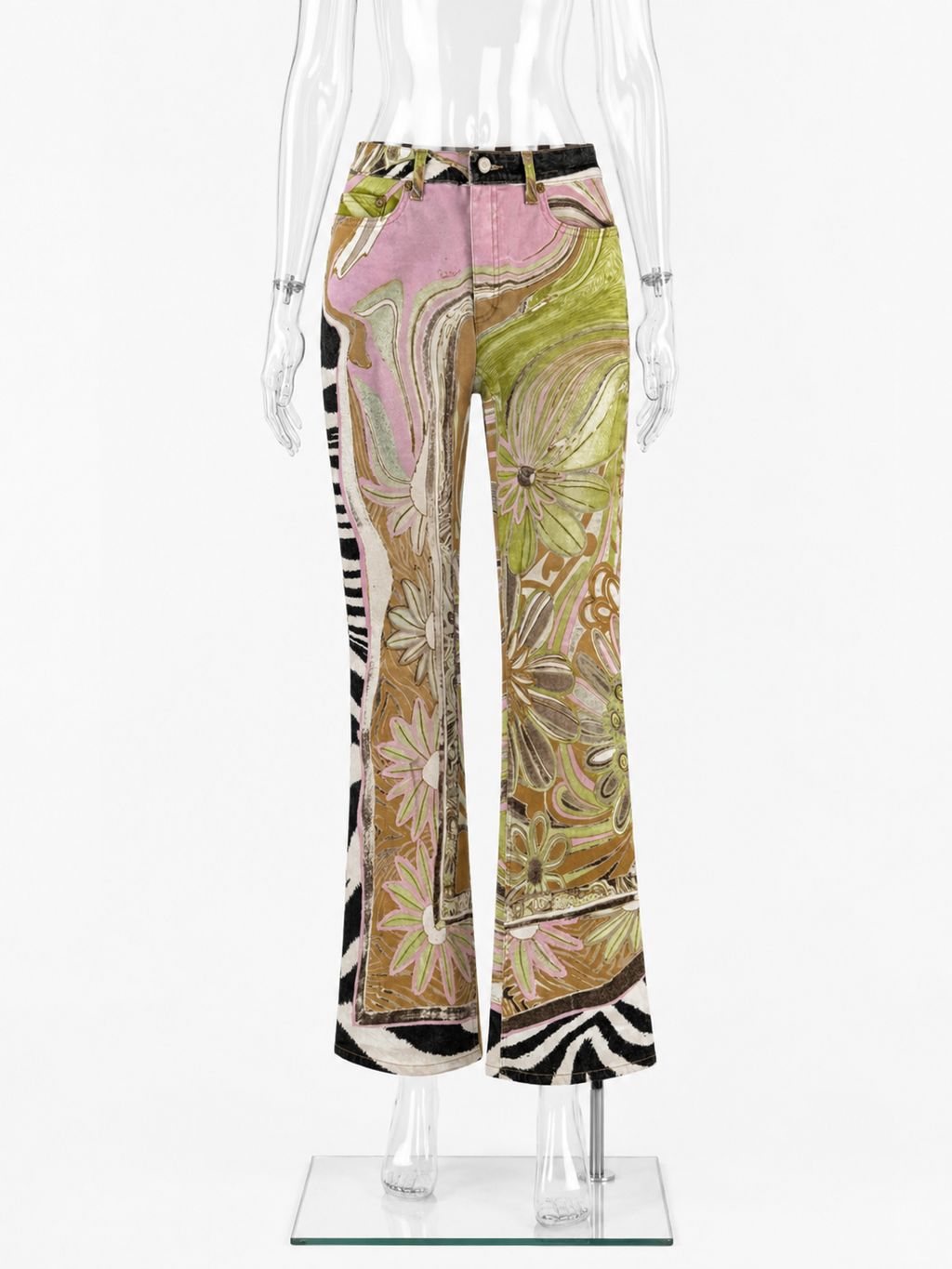 Roberto Cavalli SS 2004 zebra floral multicolored jeans