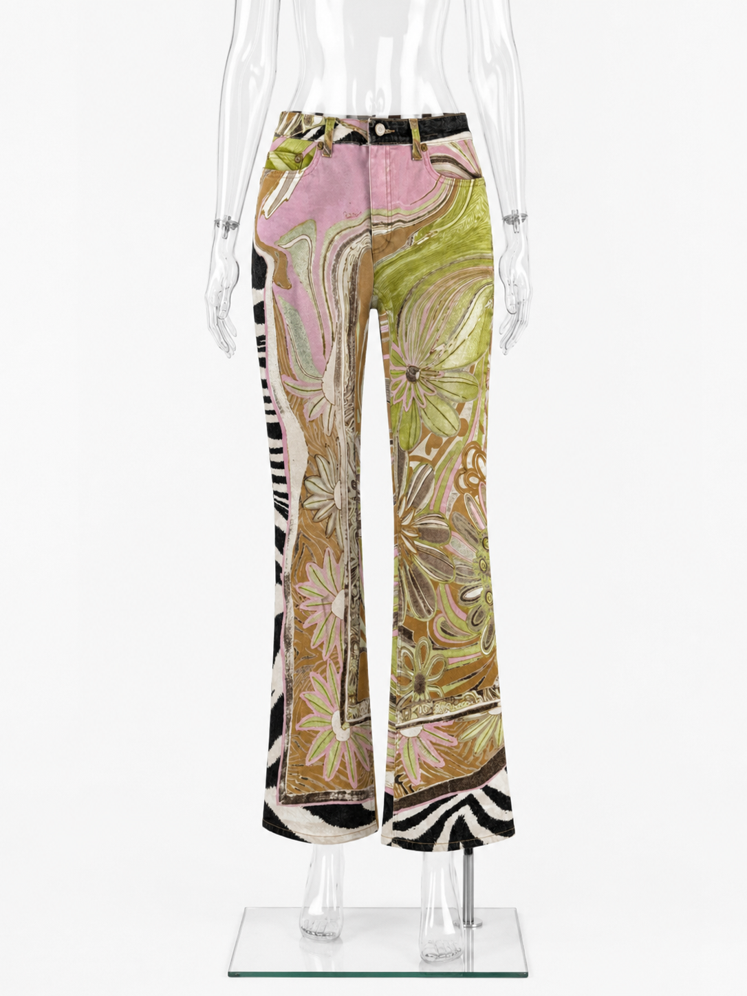 Roberto Cavalli SS 2004 zebra floral multicolored jeans