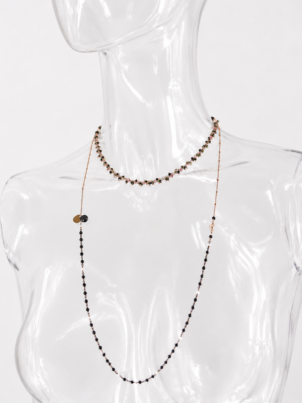 Necklace unique piece semi-precious stone crystals