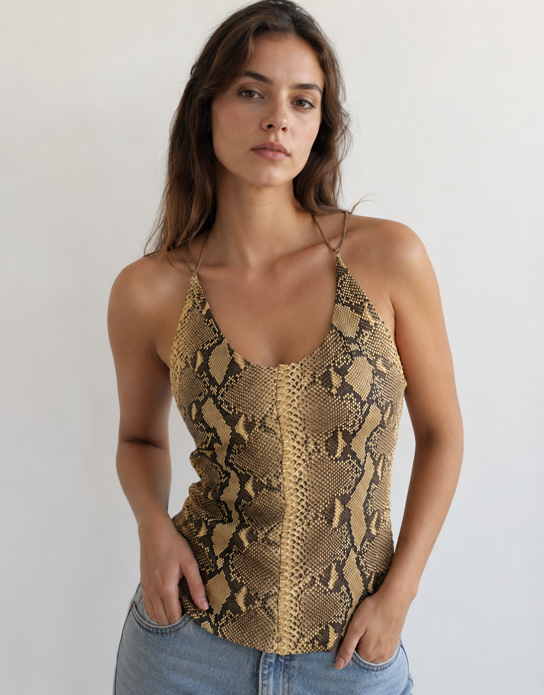 Rare top vintage leather python bare back 90s