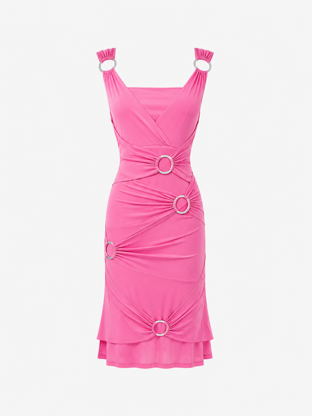 Moschino 90s pink Barbie dress mesh sheer silver rings