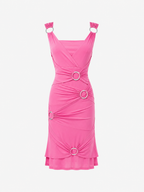 Moschino 90s pink Barbie dress mesh sheer silver rings