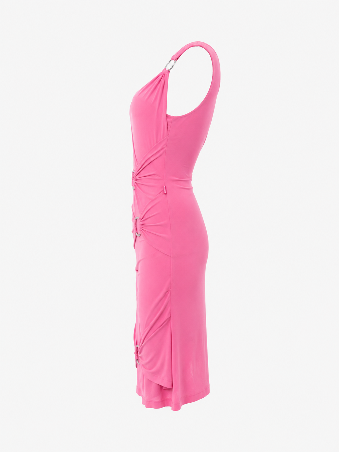 Moschino 90s pink Barbie dress mesh sheer silver rings