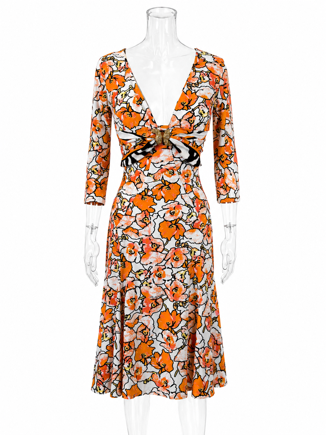 Roberto Cavalli SS 2006 knee-length orange floral dress