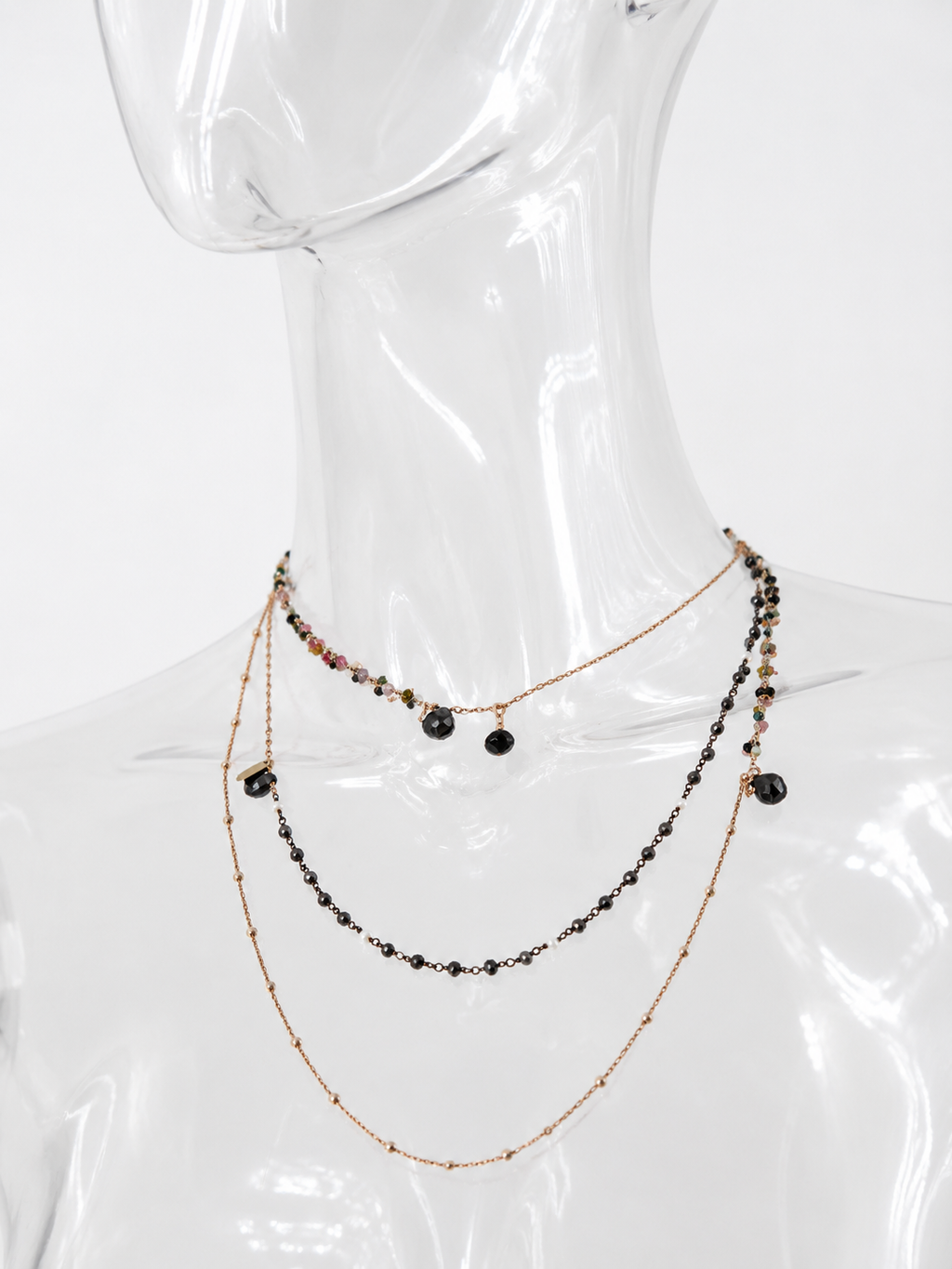 Necklace unique piece semi-precious stone crystals