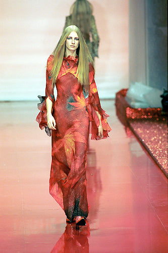 Roberto Cavalli FW 1999 long dress floral leaves print